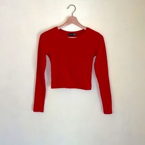Red Long Sleeve Crop Top